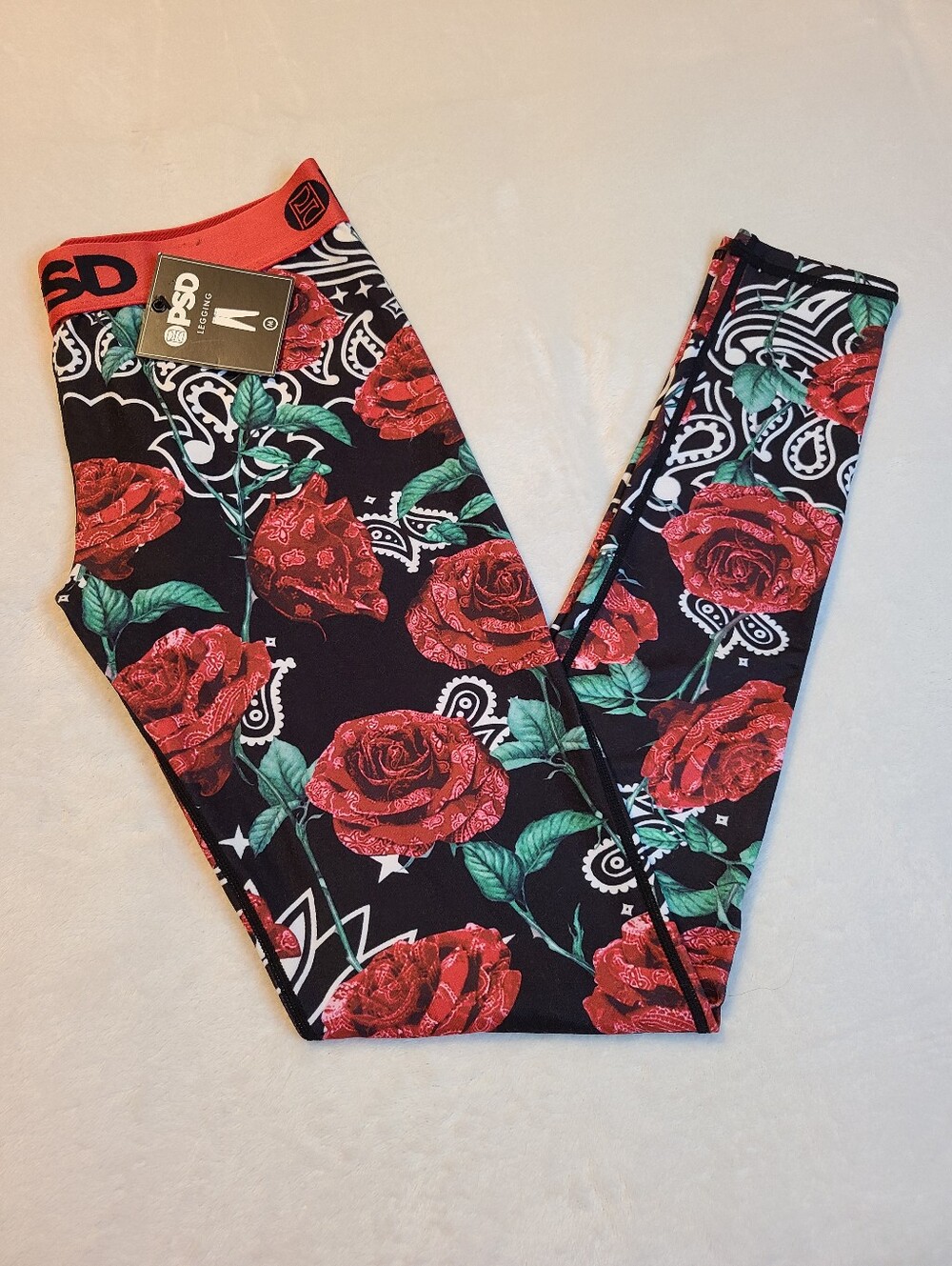 PSD Women's Bandana Rose Print Athletic Leggings Size M